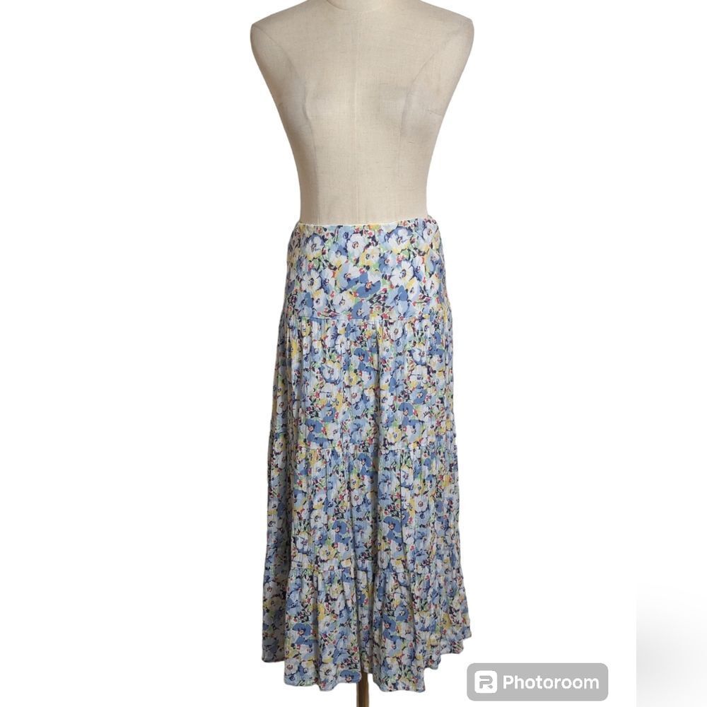 Chaps Blue and White Floral Maxi Skirt